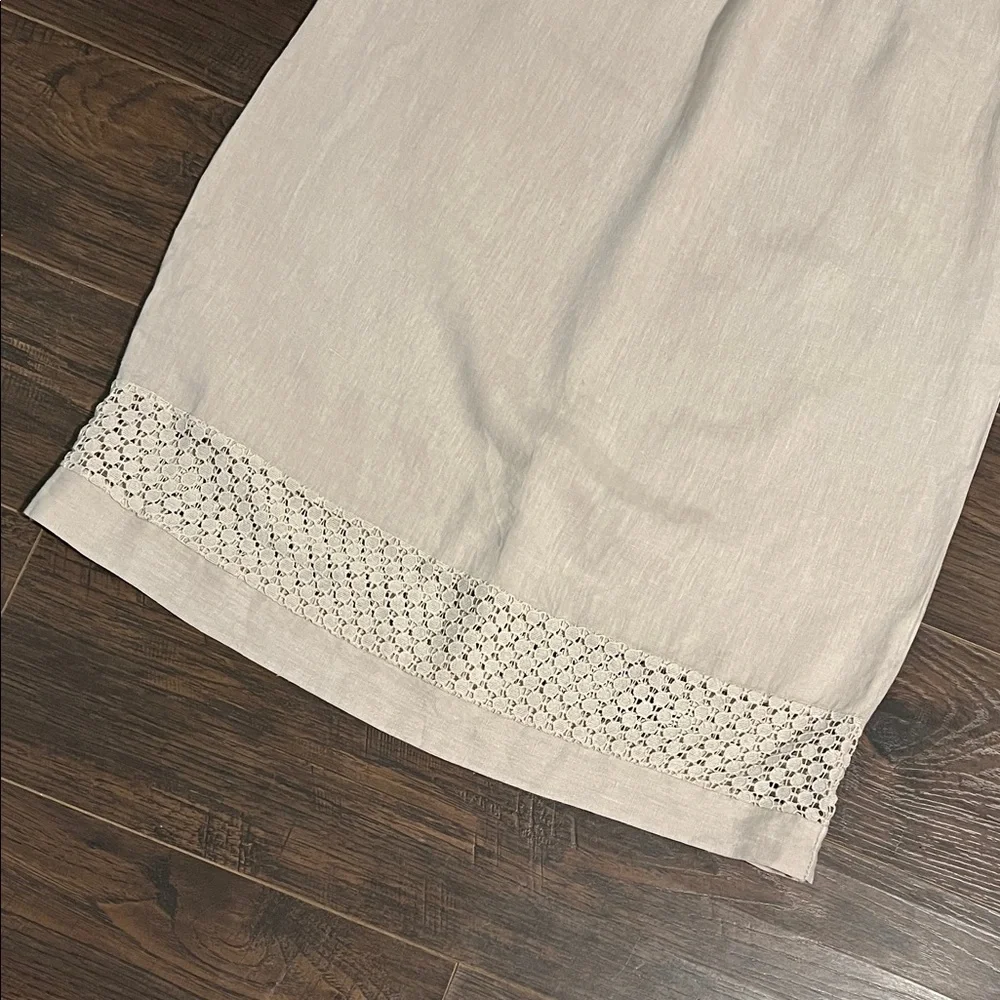 Lungo L’arno Italian Linen Sleeveless Cream Crochet-Trim Midi Dress - Picture 7 of 11